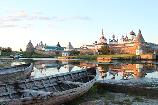 Sunset view of Solovetsky monastery