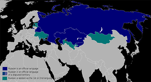 Russian language on a world map. Source: https://en.wikipedia.org Russian language on a world map. Source: https://en.wikipedia.org