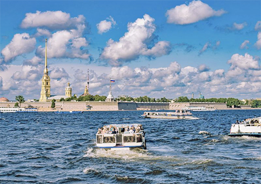 boats along the Neva River boats along the Neva River