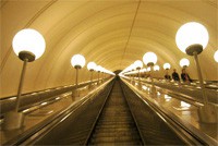 The escalator of Park Pobedy station